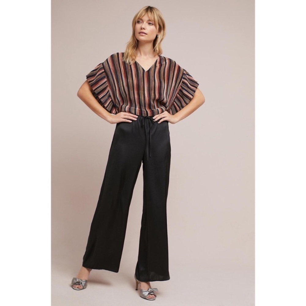 New Vanessa Virginia Bienville 70s Textured Knit Metallic Steiped Ruffled Top S